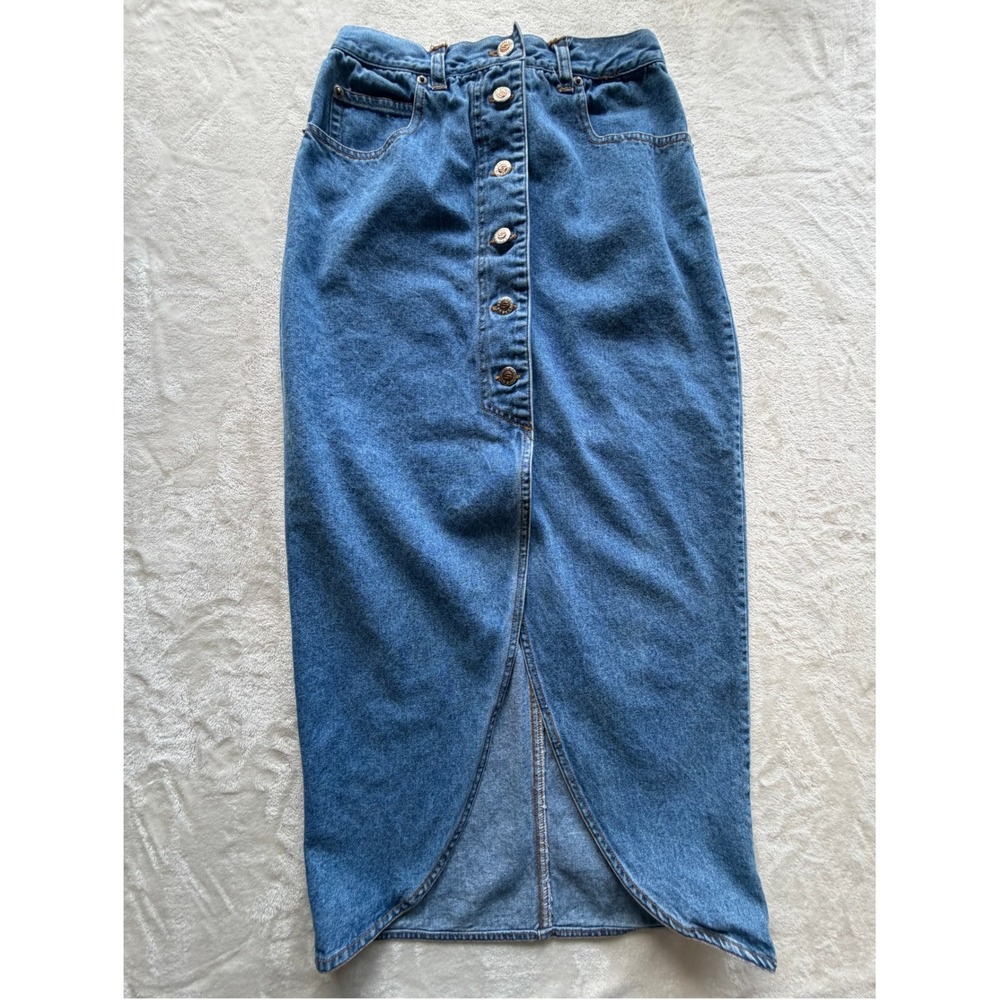 Squeeze Blue Vintage Button Front Denim Maxi Skirt Women 7/8 Excellent
